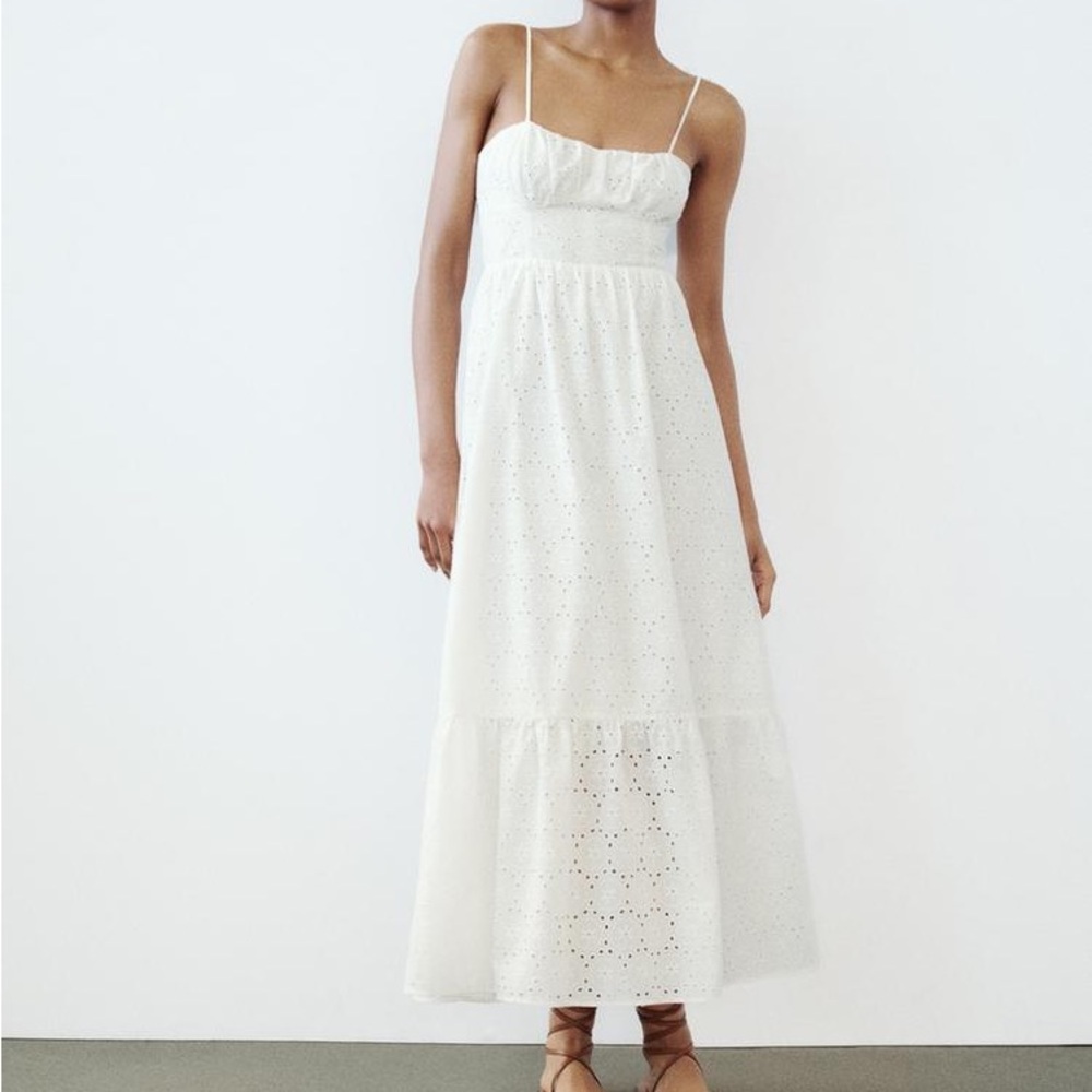 ZARA OPENWORK EMBROIDERY MIDI DRESS